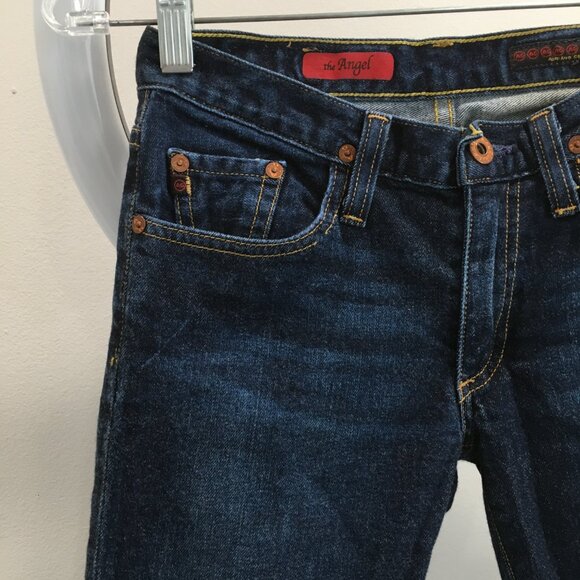 AG ADRIANO GOLDSCHMIED Dark Wash THE ANGEL 5 Pocket Slight Flare Leg Jeans - Picture 5 of 10